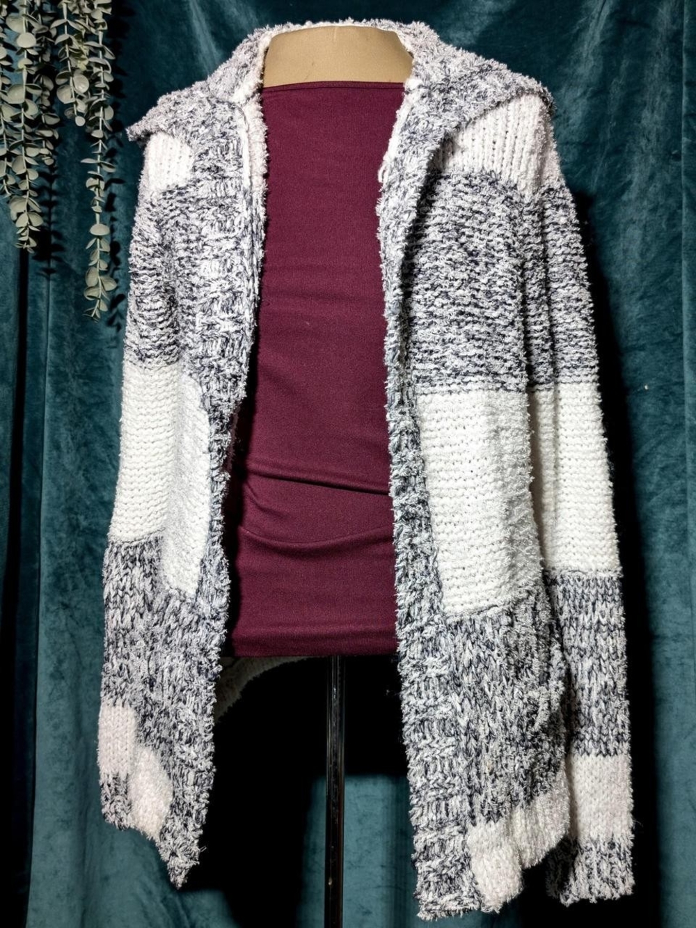 Michael Kors Hooded Open-Front Cardigan - Gray & White